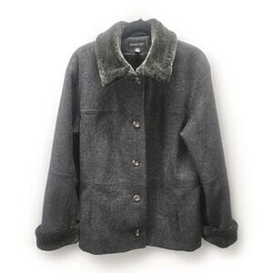 Vtg Braetan Women's Wool Blend Coat Size Large Jacket Gray Faux Fur Trim